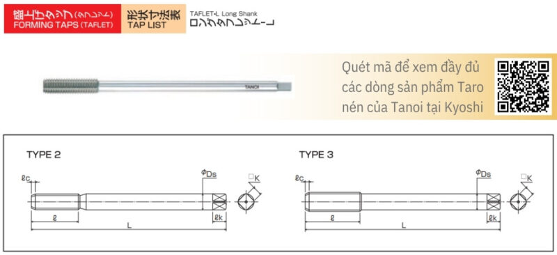 Bản vẽ kỹ thuật Mũi taro nén thân dài LT-TFL