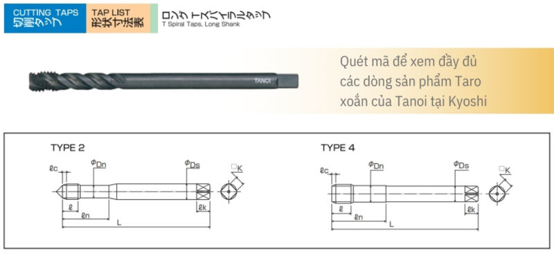 Bản vẽ kỹ thuật Mũi taro xoắn chuôi dài TANOI LT-TSP-1.5P chuyên lỗ sâu