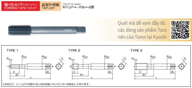 Bản vẽ kỹ thuật Mũi taro nén TAFLET TFS-ST chuyên thép (M1.4 - M12)