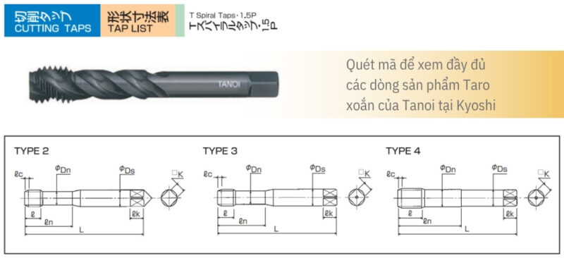 Bản vẽ kỹ thuật Mũi taro xoắn Tanoi TSP-1.5P 