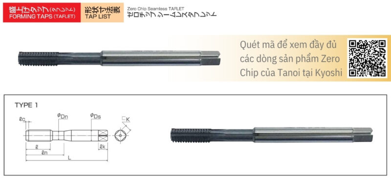 Bản vẽ kỹ thuật Mũi taro nén không phoi Seamless TAFLET ZC-SL-TF