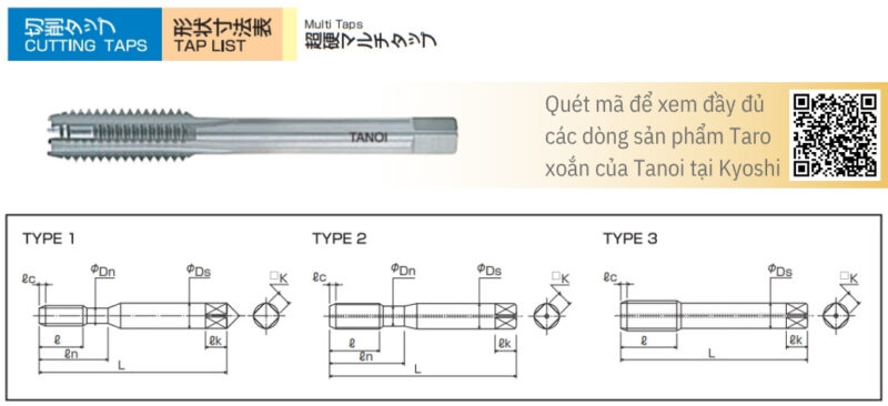 Bản vẽ kỹ thuật Mũi taro hợp kim đa năng Tanoi TC-MLT cấp dầu trong