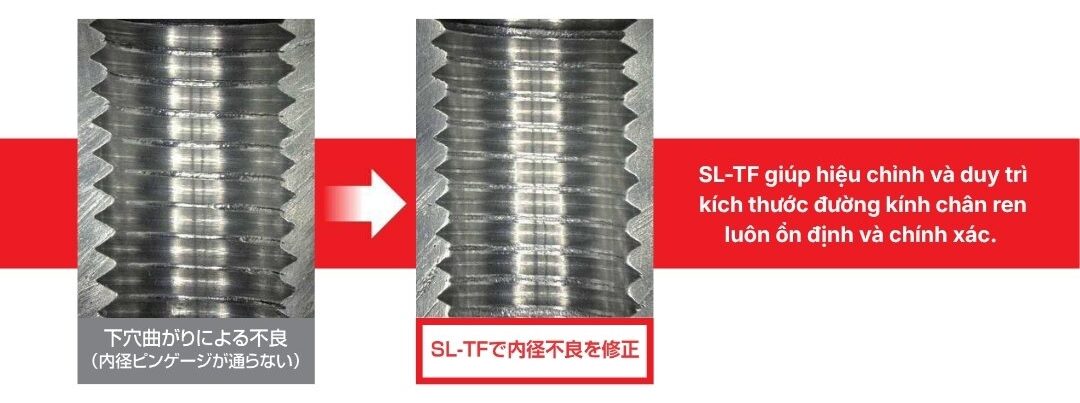Đường kính chân ren sau gia công bằng SL-TF so với gia công bằng Taro thường