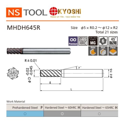 Dao phay ngón Radius 6 me MHDH645R NS Tool