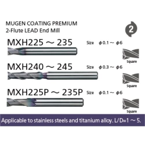 Dòng dao phay ngón flat 2 me lớp phủ MUGEN COATING PREMIUM