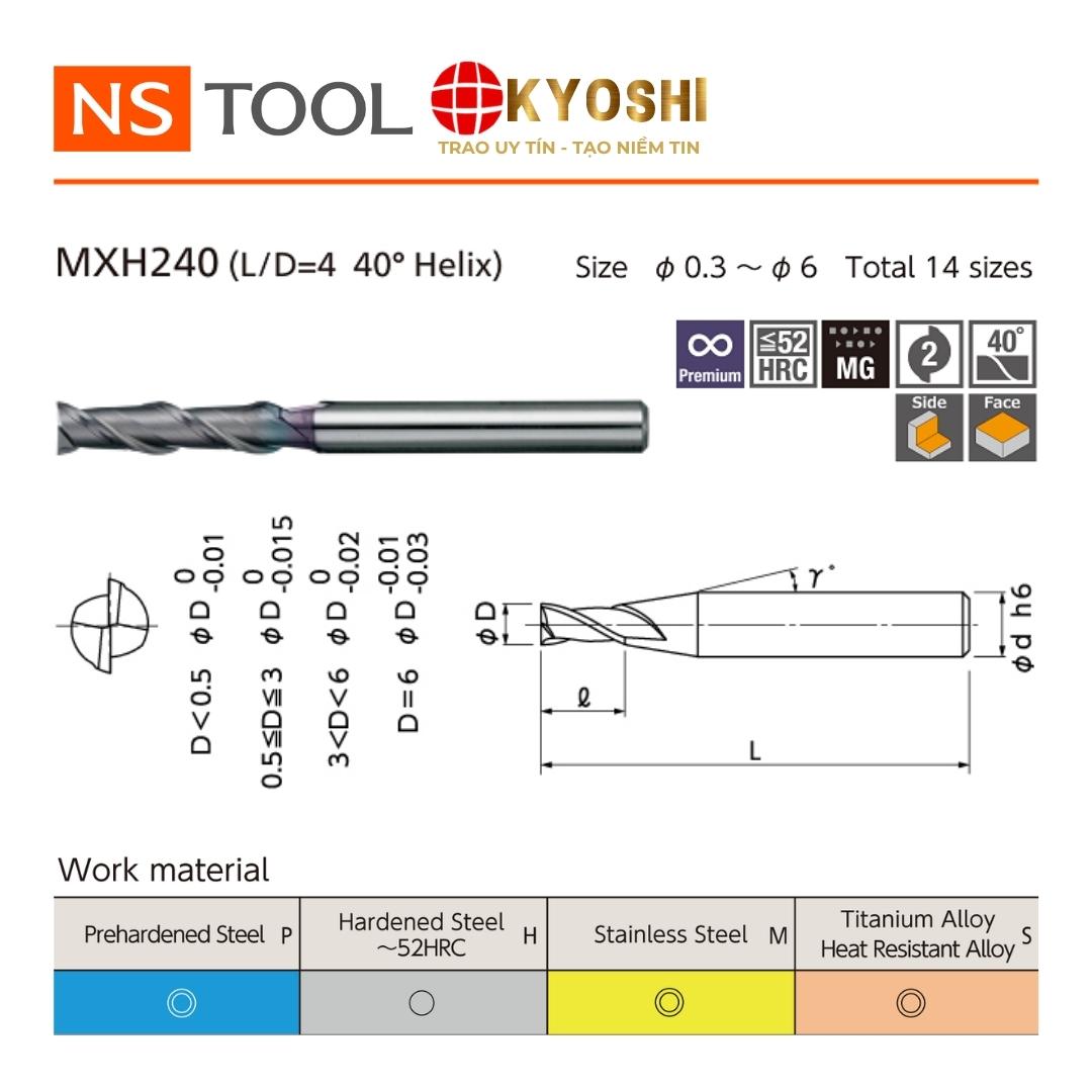 Dao phay ngón flat 2 me MXH240 MUGEN COATING cao cấp