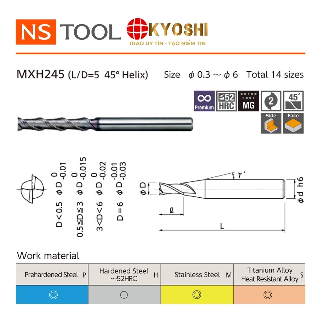 Dao phay ngón flat 2 me MXH245 MUGEN COATING cao cấp