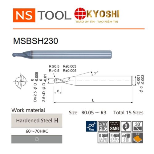Dao phay cầu 2 lưỡi Mugen Coating Premium Plus MSBSH230 hình 1