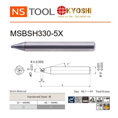 Dao phay cầu 3 lưỡi MUGEN COATING PREMIUM Plus MSBSH330-5X hình 1