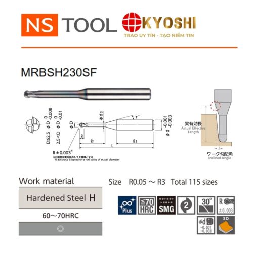 Dao phay cầu cổ dài 2 lưỡi MRBSH230SF NS Tool cán ngắn