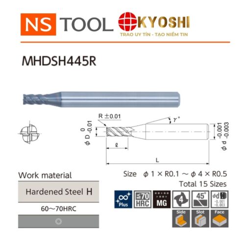 Dao phay ngón Radius 4 lưỡi MHDSH445R NS Tool