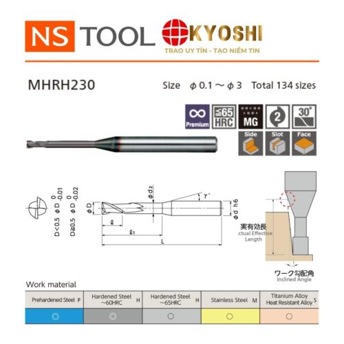 Dao phay ngón flat cổ dài MHRH230 lớp phủ cao cấp