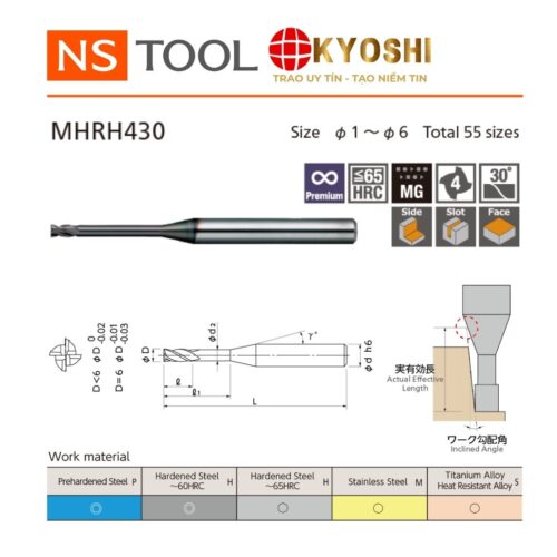 Dao phay ngón flat cổ dài 4 me MHRH430