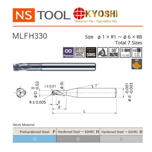 Dao phay cầu cổ dài 3 me MLFH330 NS Tool hiệu suất cao